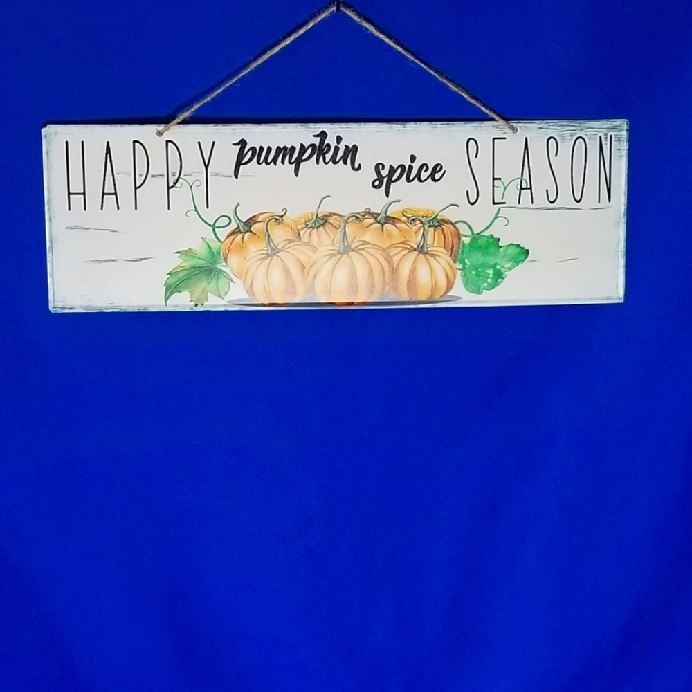 White Metal “Happy Pumpkin Spice Season” Wall Plaque Rustic Farmhouse, Fall🎃☕🍂